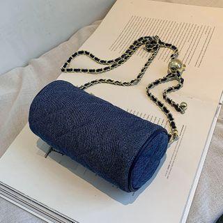 Chain Denim Barrel Crossbody Bag