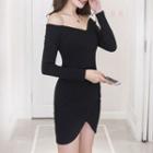 Long-sleeve V-neck Sheath Minidress