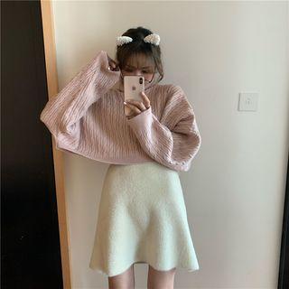 Turtleneck Cropped Sweater / A-line Mini Skirt