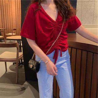 Short-sleeve Drawstring Front T-shirt