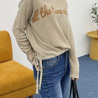 Drawcord-hem Letter Sweater