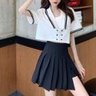 Pleated Skirt / Short-sleeve Double Breasted Shirt