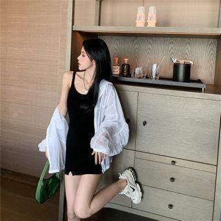 Sleeveless Slit Mini Bodycon Dress / Zip-up Hoodie