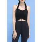 Drawstring Cropped Camisole Top Black - One Size