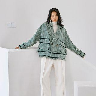 Contrast Trim Button Tweed Jacket