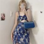 Spaghetti Strap Cutout Mini Bodycon Dress Dress - Blue - One Size