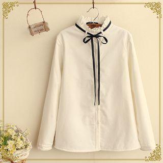 Lace Trim Tie Neck Shirt