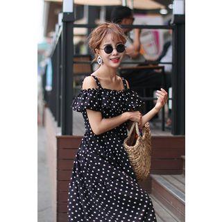 Off-shoulder Dotted Long Dress