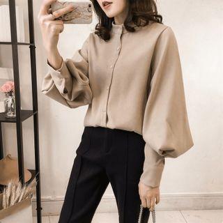 Puff-sleeve Band-neck Shirt