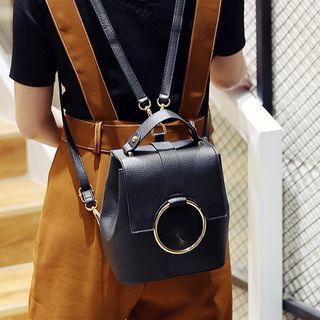 Hoop Detail Faux Leather Two-way Backpack