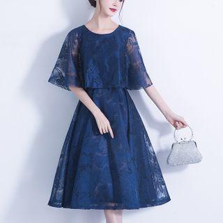 Cape-sleeve A-line Cocktail Dress