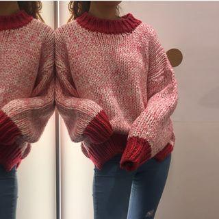 Contrast-trim Sweater As Shown In Figure - One Size