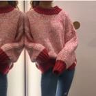 Contrast-trim Sweater As Shown In Figure - One Size