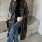 Plaid Long-sleeve Loose-fit Jacket Black - One Size