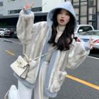 Faux Shearling Hooded Color Block Coat