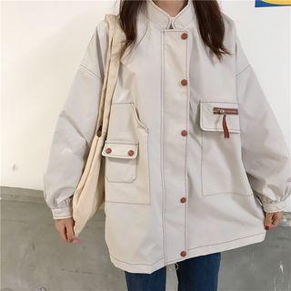 Contrast Stitch Zip Jacket Almond - One Size