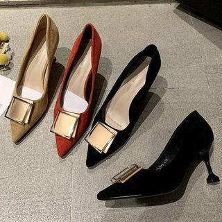 Pointy Metal Disc High Heel Pumps