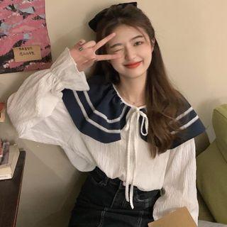 Sailor Collar Blouse Dark Blue - One Size