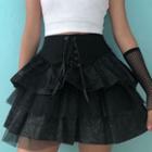 Lace-up Tiered Mini A-line Skirt