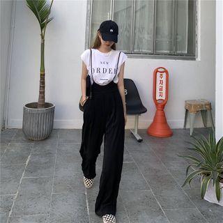Lettering Tank Top / Wide-leg Suspender Pants