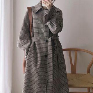 Single Breasted Plaid Trench Coat
