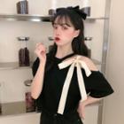 Short-sleeve Cutout Ribbon Top