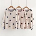 Dotted Bow-sleeve Bat-wing Knit Top