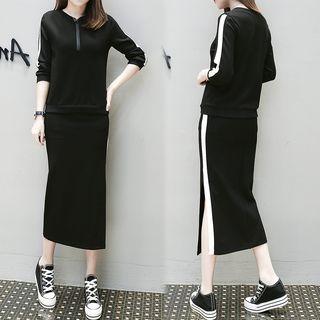 Set: Contrast Trim 3/4-sleeve Top + Midi Skirt