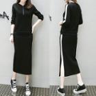 Set: Contrast Trim 3/4-sleeve Top + Midi Skirt