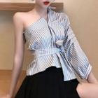 One Shoulder Striped Shirt / Mini A-line Skirt
