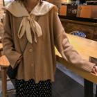 Lace-up Blouse / Plain Cardigan / Dotted A-line Skirt