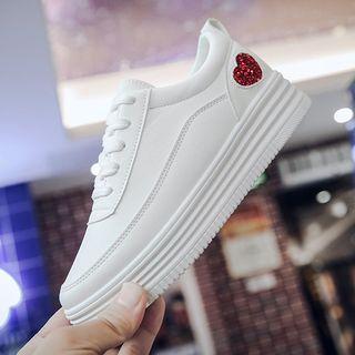 Heart Detail Platform Lace Up Sneakers