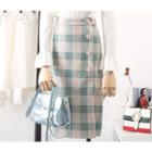 Plaid Buttoned Straight Fit Midi Skirt