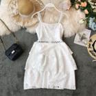 Lettering Strap Layered Lace Dress