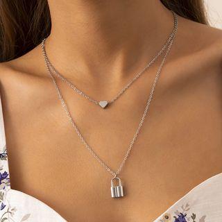 Heart & Lock Pendant Layered Necklace