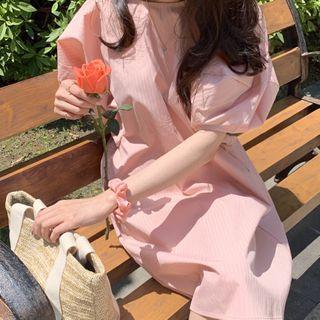 Puff Short-sleeve A-line Dress Pink - One Size