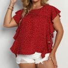 Plus Size Cap-sleeve Dotted Blouse
