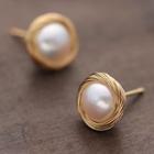 Faux Pearl Ear Stud 1 Pair - Gold - One Size