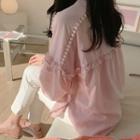 Frilled-trim Balloon-sleeve Boxy Blouse Pink - One Size