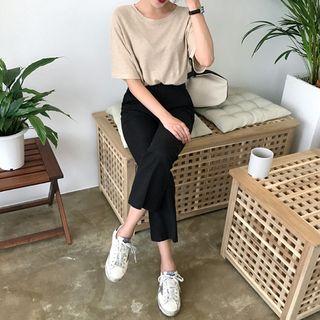 Linen Blend High-waist Boot-cut Pants
