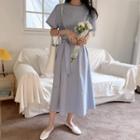 Short-sleeve Cinch-waist Midi A-line Dress