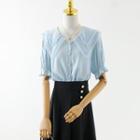 Short-sleeve Ruffle Trim Blouse / Midi A-line Skirt