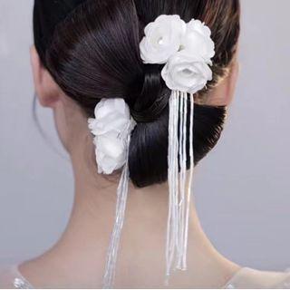 Rose Fabric Faux Crystal Fringed Earring 1 Pc - White - One Size