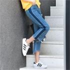 Cutout-hem Contrast-trim Straight-cut Jeans