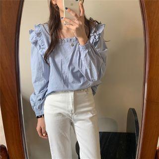 Frill Trim Square Neck Long Sleeve Blouse
