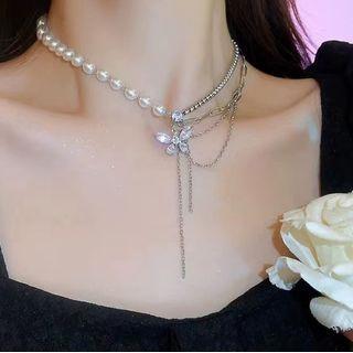 Layered Faux Pearl Necklace White Faux Pearl - Silver - One Size