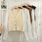 V-neck Two Tone Ribbed Cardigan