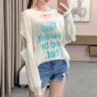 Long-sleeve Lettering Cut-out Knit Top