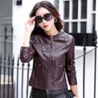 Pocketed Faux-leather Biker Jacket