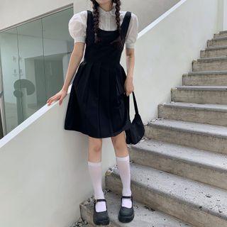 Short-sleeve Collar Blouse / Plain Jumper Dress